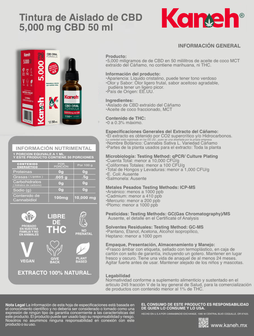 Tintura de Aislado de 5,000 mg CBD 50 ml